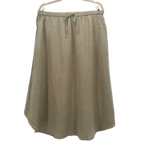 Velvet by Graham & Spencer Dresses & Skirts - Velvet By Graham & Spencer Nemy Linen Skirt Tan A-Line Midi Skirt Womens Large